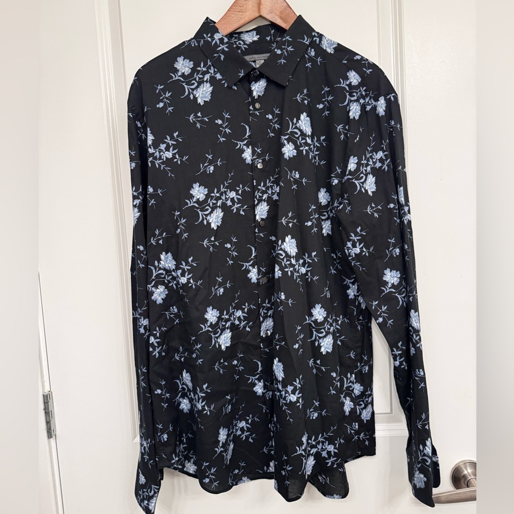 John Varvatos Black and Blue Floral Shirt
